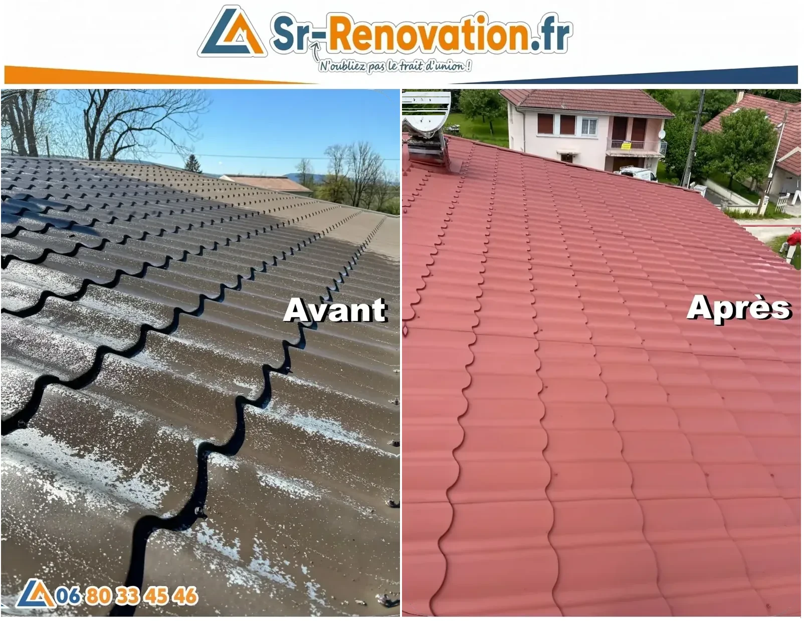 Avant/après peinture de toiture en tôles ondulées